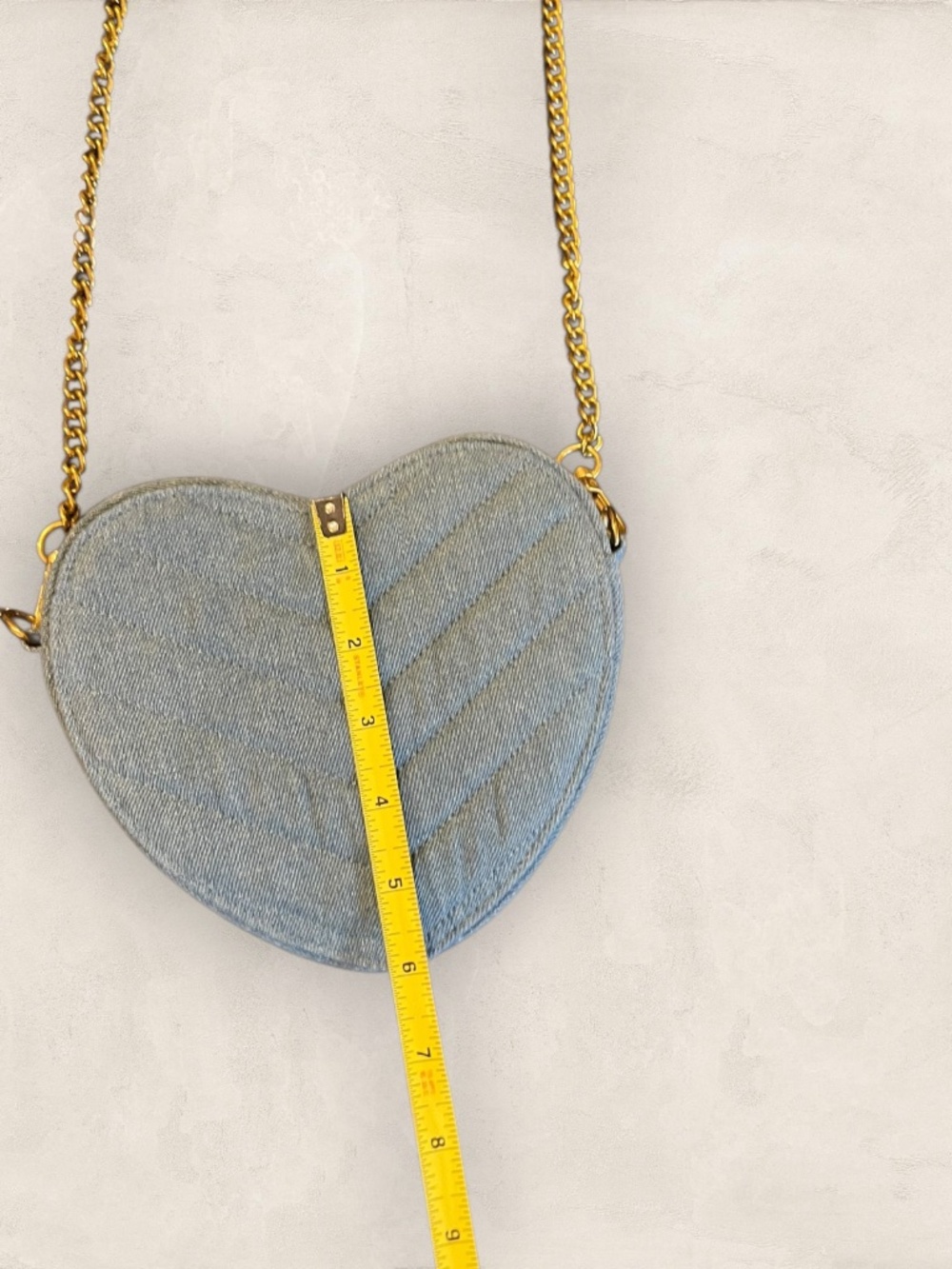 Heart Shaped Denim Crossbody Bag Quilted Blue w Chain & Extra Straps - Picture 10 of 13